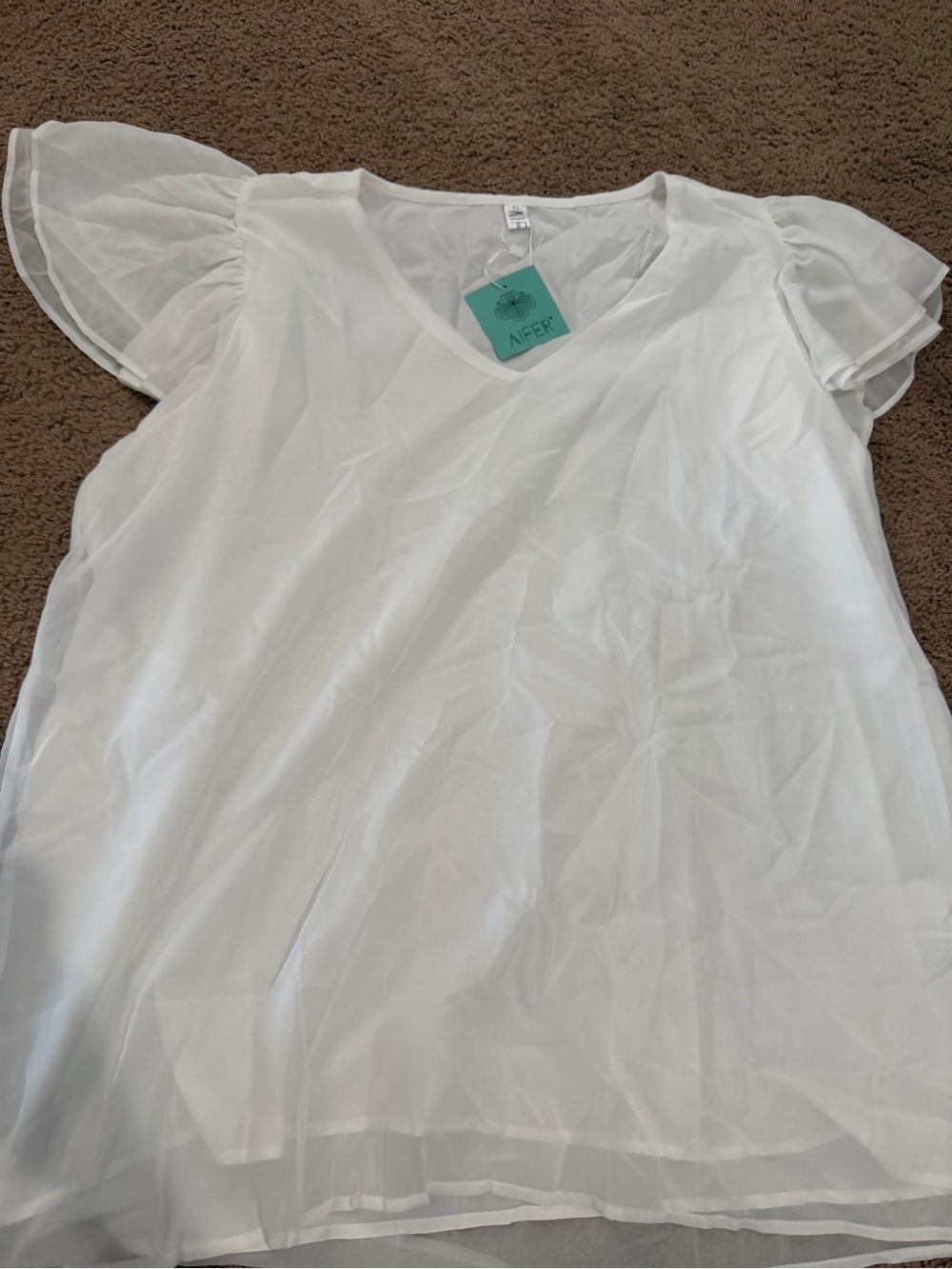 White Sheer Layered Flutter-Sleeve Blouse